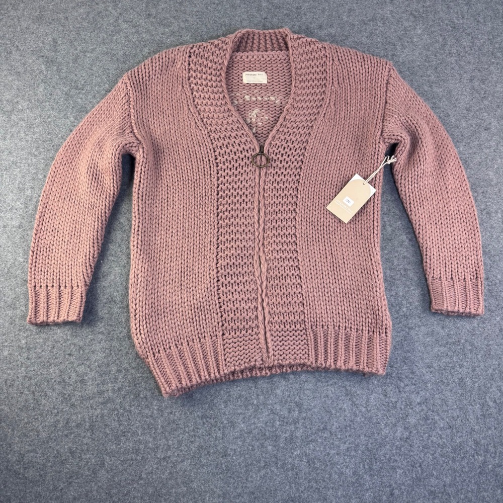 Jackson Rowe Women Pink Chunky Knit Eye Full Zip Cardigan Sweater Small NEW